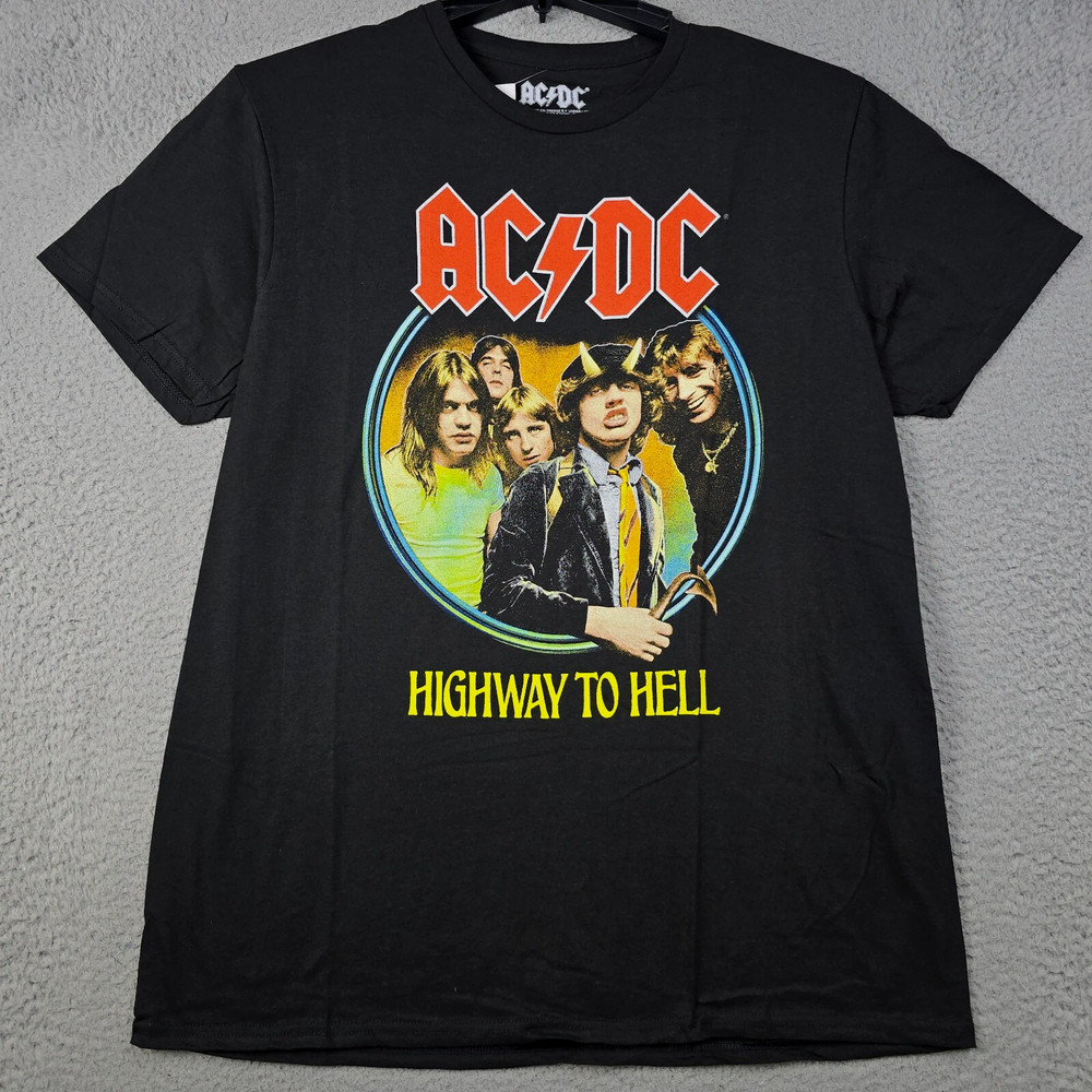 ACDC Shirt Mens LARGE L BLACK NEW HIGHWAY TOO HELL CONCERT TOUR ROCK Music NWT