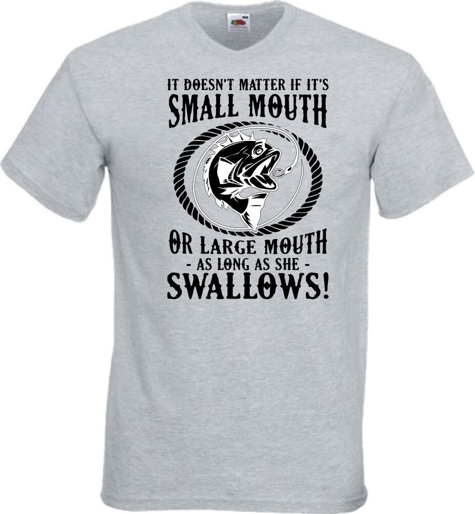 Fishing Mouth Swallows Humour Novelty T Shirt Various Colours And Sizes