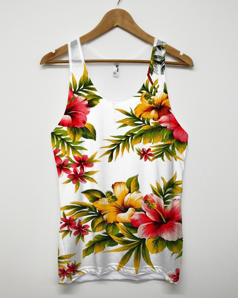 HIBISCUS TROPICAL FLORAL ALL OVER PRINT VEST TANK TOP MAN MEN WOMEN SINGLET NEW