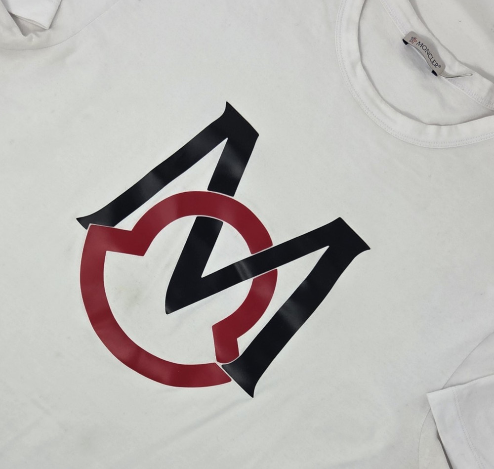 Moncler Men’s Maglia T-Shirt Cotton Size Large White Large Logo Print Authentic