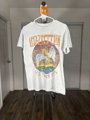 Led Zeppelin U.S. Tour 1975 Graphic Logo Unisex White Crew Neck Tee S/M