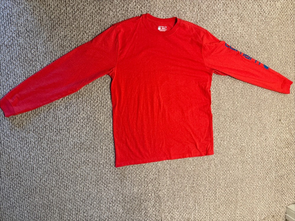Carhartt Shirt Mens Large Tall Red Long Sleeve Logo Graphic Loose Fit K231