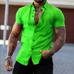 High quality men’s fitness short-sleeved shirt, business casual solid color stre
