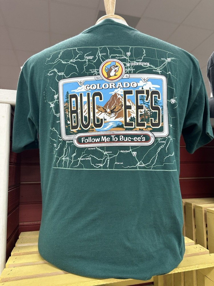 NEW Buc-ees T-shirt Colorado License Plate Size Large