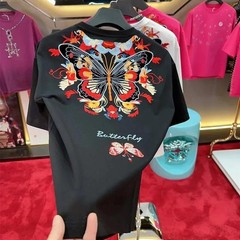 Luxury Butterfly Embroidery Cotton T-Shirt Heavy Texture Loose Fit Casual Tee