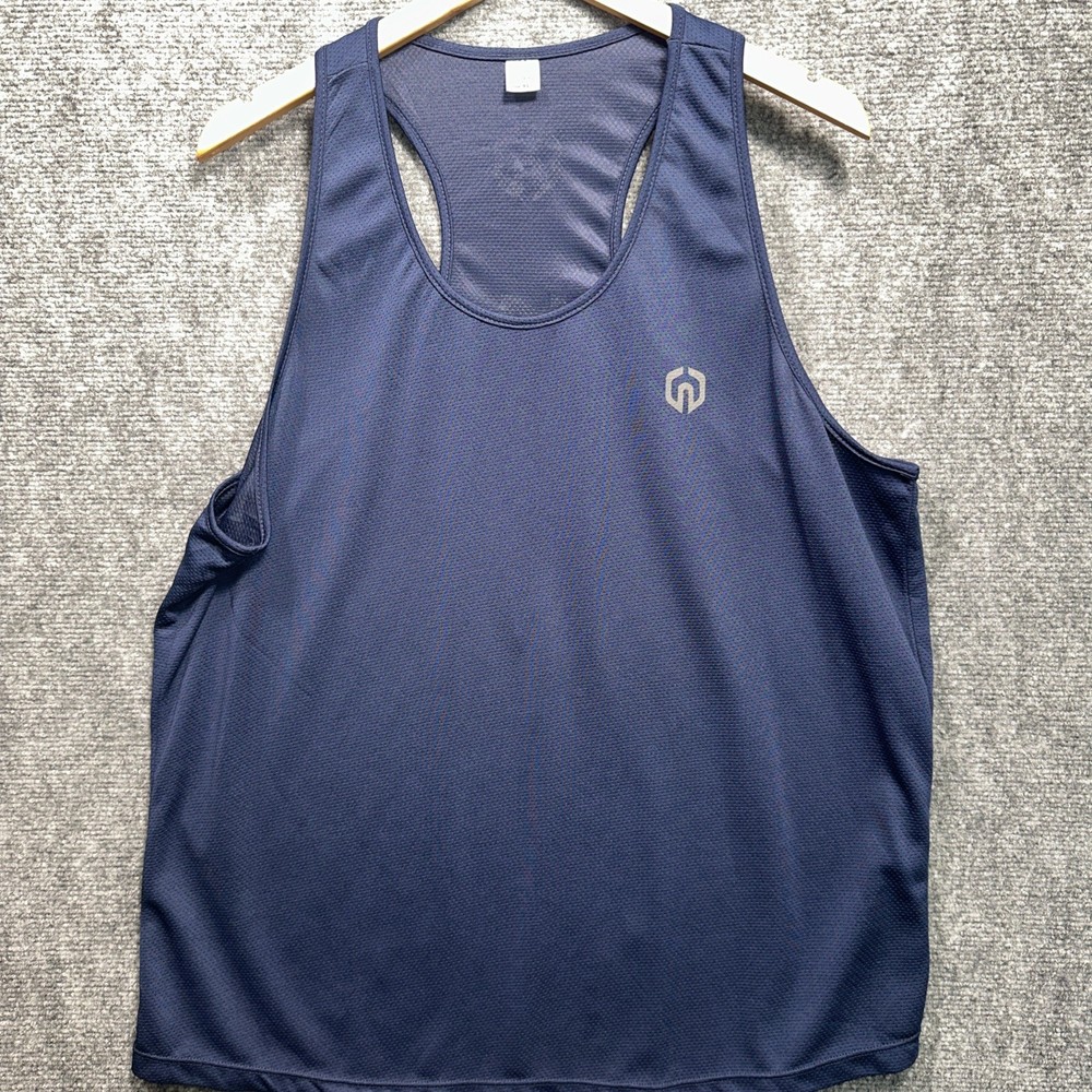 NELEUS LOGO Navy Muscle Mesh Tank Top Gym Workout Size XL
