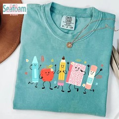 Cute Happy School Supplies Shirt Back To School Teacher Appreciation Graphic Tee