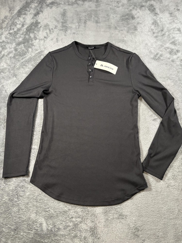 JMIERR Shirt Mens Small Gray Long Sleeve Henley Lightweight Stretch Tee