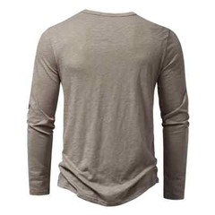 Men’s Shirt Cotton Henley Neck T-Shirts Long Sleeve Casual Button Plain 25% OFF