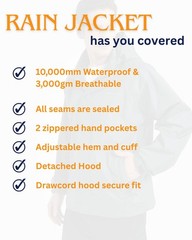 Rain Jacket 100% Waterproof, Breathable, Seam Sealed, 10000mm/3000gm, YKK Zip…