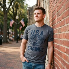Mens Funny T Shirts USA Two Time World War Champs Sarcastic Fourth Of July