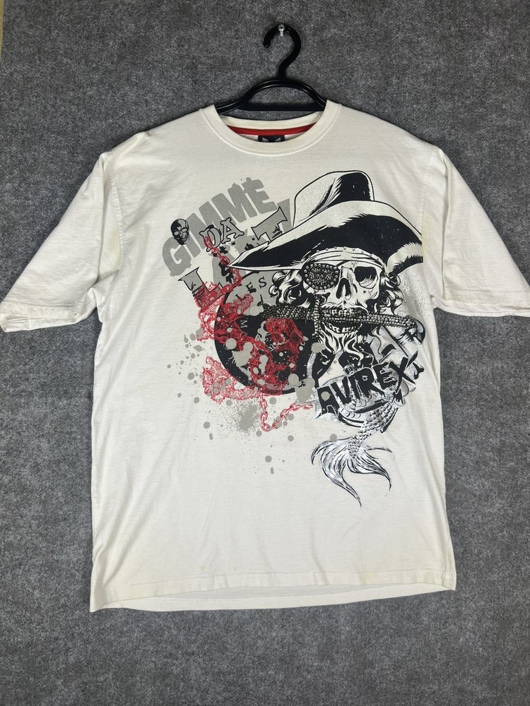 Vintage Retro Avirex Gimme Da Loot Skull Graphic Tee Shirt Men’s Size XL White