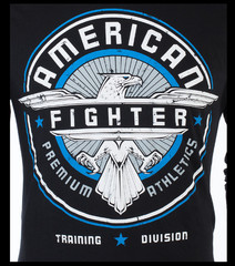 AMERICAN FIGHTER Black Blue White BROCKPORT Long Sleeve Hoodie T-shirt NWT