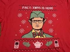Dwight Schrute Elf Christmas Holiday Theme Large Red T Shirt