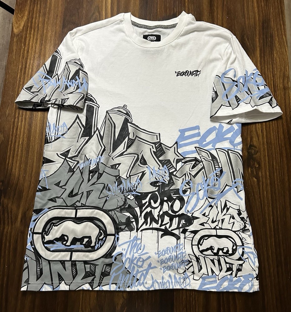 Ecko Unltd The Graffiti Tee White All Over Print Size Medium Excellent Condition
