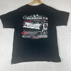 Vintage Y2K Casey Roberts 101 Two Sided Graphic Racing Tee Size L Black