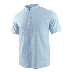 Men Casual Cotton Linen T-Shirt Pure Color T Shirts for Men Streetwear Beach Top