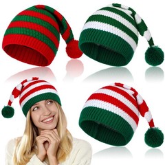 Funtery 3 Pcs Christmas Knitted Santa Hats Elf Hat Crochet Christmas Beanie X…