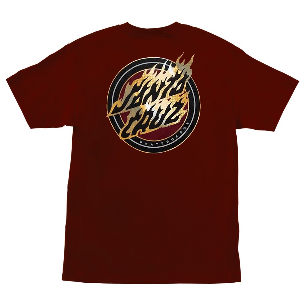 Santa Cruz HOLO FLAME DOT LOGO Skateboard T Shirt BURGUNDY
