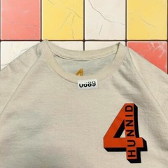 4Hunnid YG Shadow Logo Graphic Shirt Y2K Men M Cream Short Sleeve Crewneck Tee