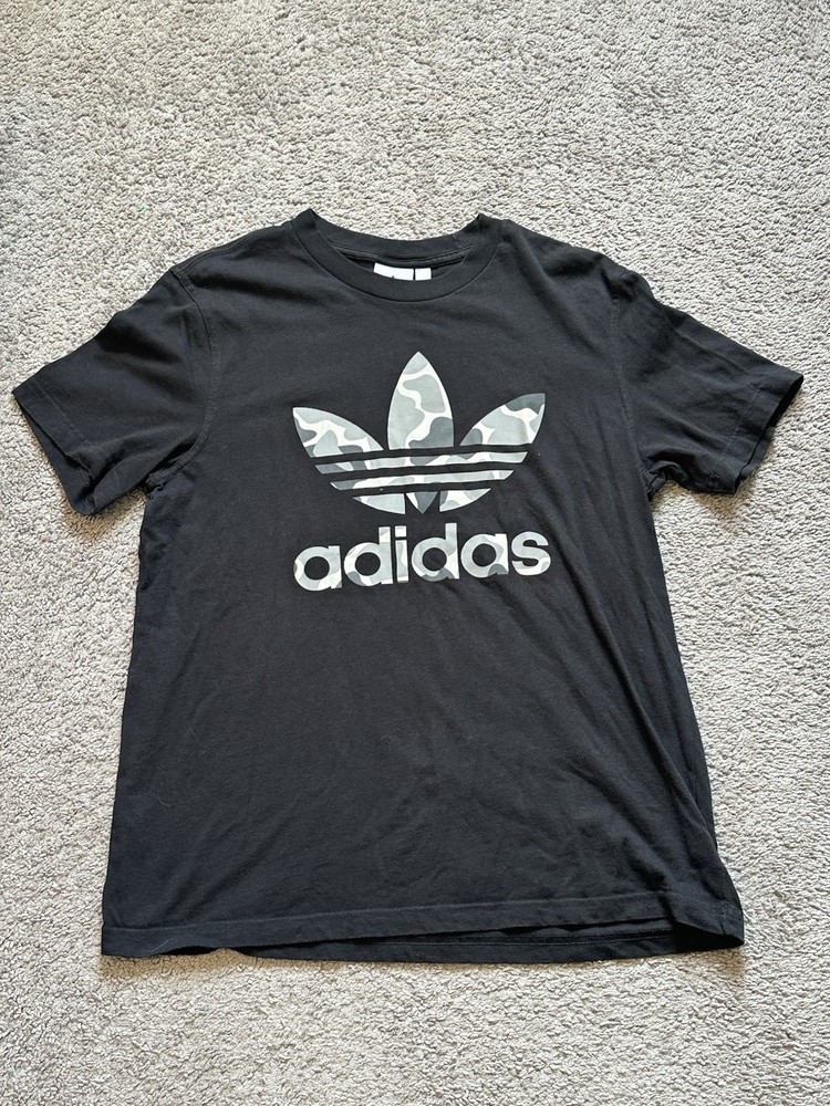 adidas Originals Mens Black Camo Trefoil Graphic Logo Tee Crew Neck Size M