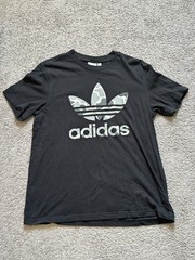 adidas Originals Mens Black Camo Trefoil Graphic Logo Tee Crew Neck Size M