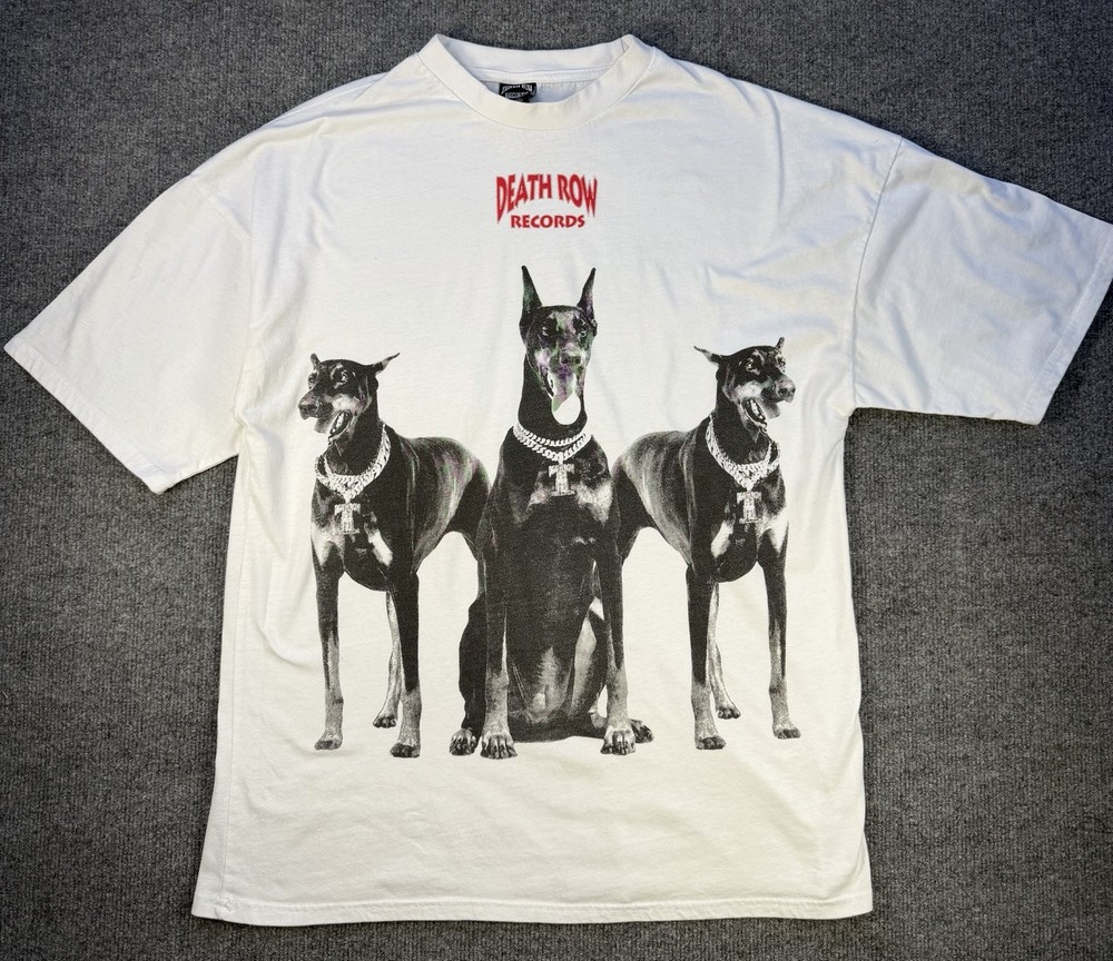 Death Row Records Doberman Dogs White Shirt Snoop Dog Size Large Preowned