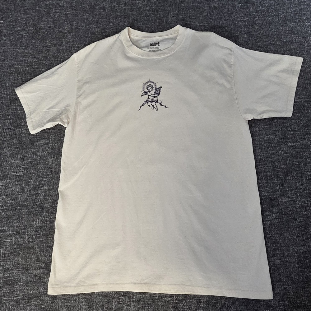 Empyre Mens Large Cream Cherub Angel Tattoo Graphic T-Shirt Off White Cotton