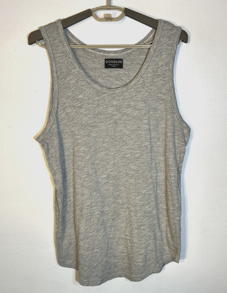 GoodLife Men’s Medium Grey Tri-Blend Scoop Neck Curve Hem USA Made Tank Top
