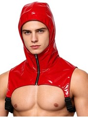 Mens Vest Showing Tank Top Party Crop Top Pvc Leather Birthday Glossy Hooded PU