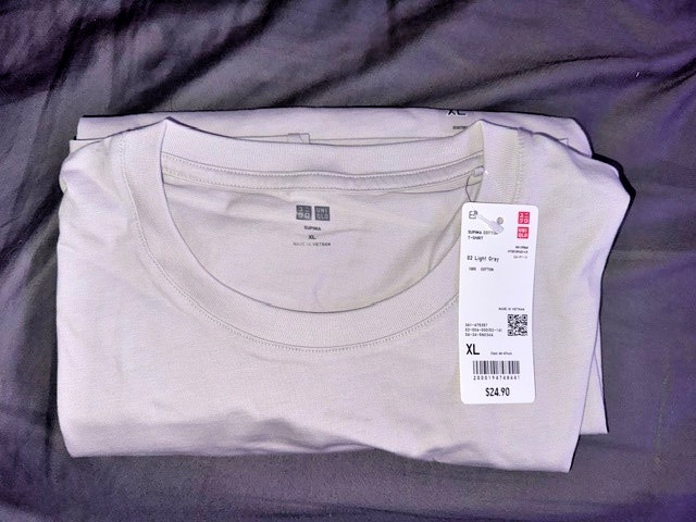 Uniqlo Supima T Shirt Mens XL 02 Light Gray Cotton NEW