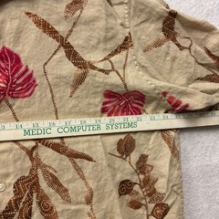 vtg/y2k Claiborne Shirt Mens XL Extra Large Tan 100% Linen Tropical Button Up