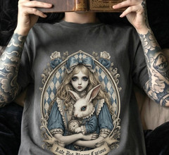 Dark Alice in Wonderland Illustration T-Shirt | Gothic Victorian Whimsigoth Fair
