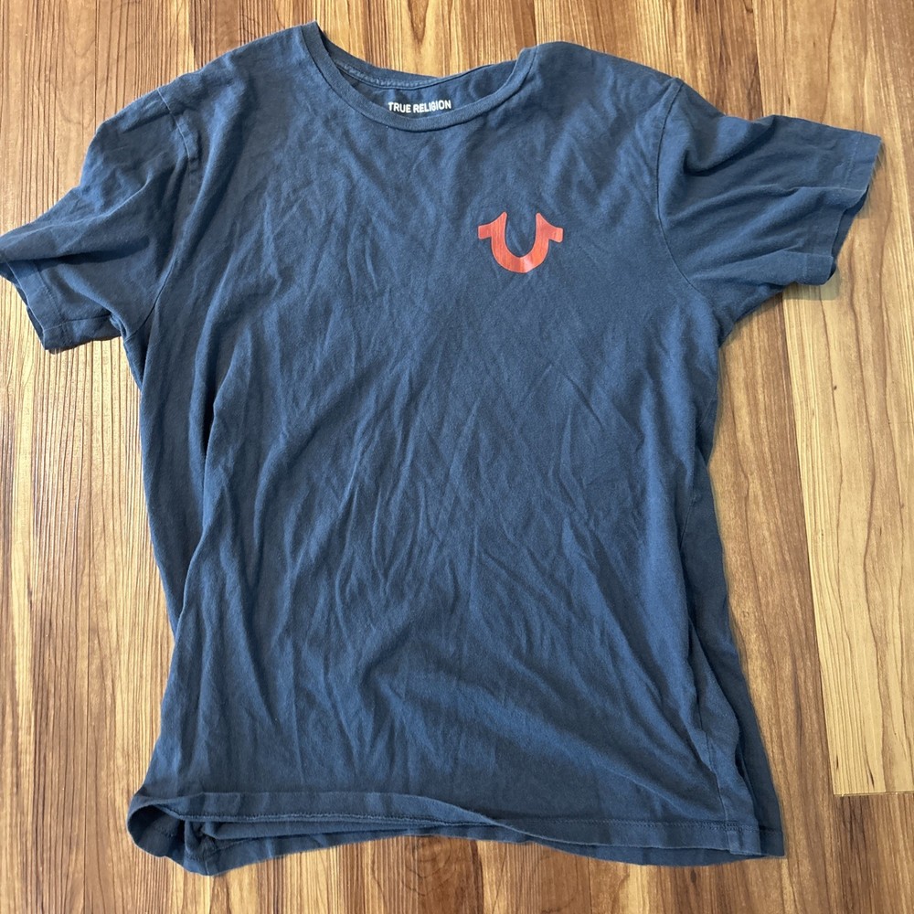 True Religion Men’s Short Sleeve T-Shirt Graphic Print, Size Small Blue And Red