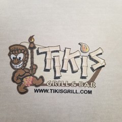 Tiki’s Grill & Bar Hawaiian T-Shirt Men’s Size XL Beige Short Sleeve Crew Neck