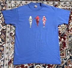 VTG 1994 Stephen Shimizu Koi Fish Fishing Nature Blue T-Shirt ADULT LARGE L READ