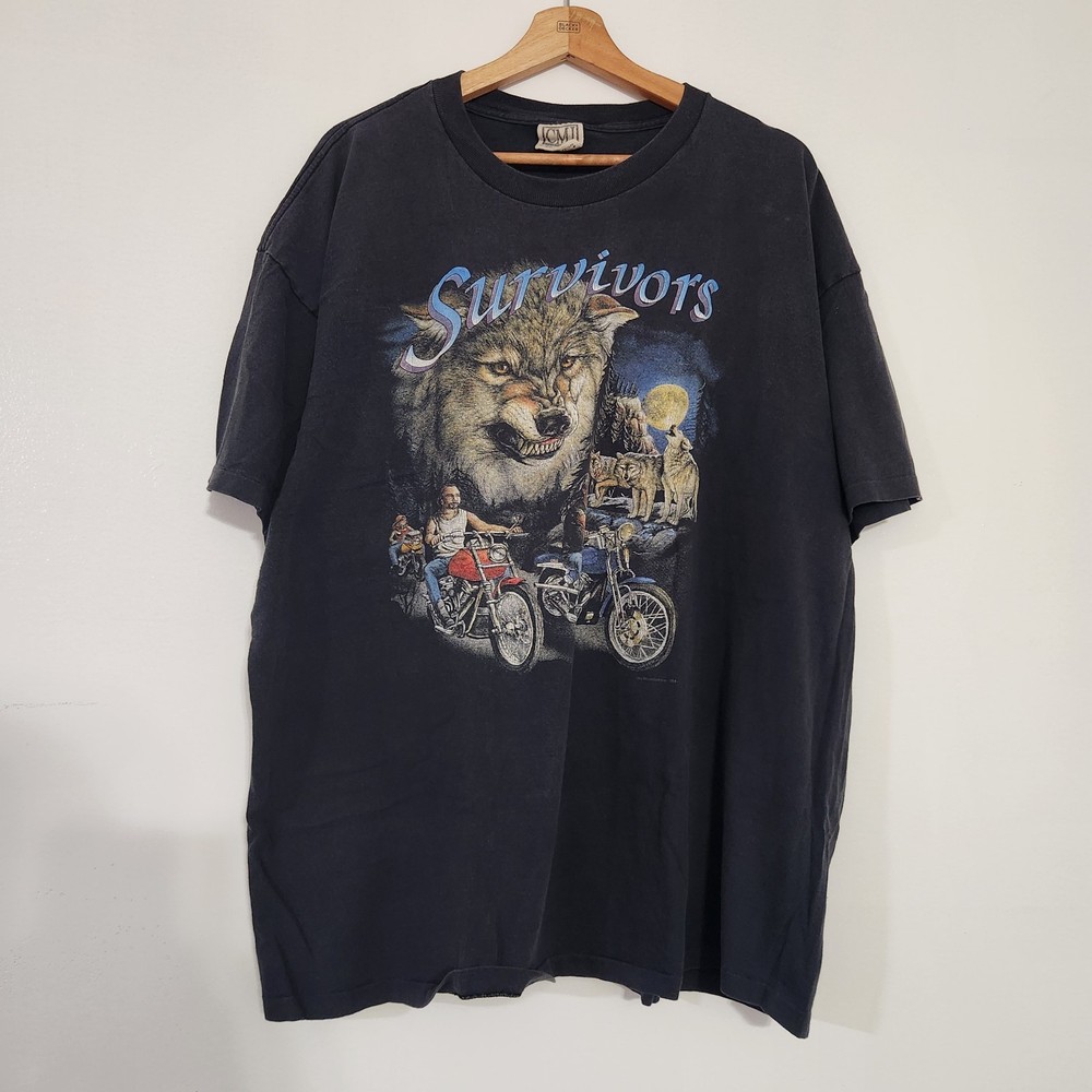 Vintage 90’s Survivors Wolf Pack Biker Tee Harley Vibes Men’s XXL