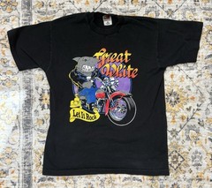 Vintage Great White 1997 US Tour Black T Shirt Size M/L Shark Motorcycle Single