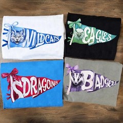 Custom Mascot Watercolor Pennants Flag, School Spirit Tee, Team Name T-Shirt