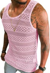 Mens Mesh See Through Tank Top Sleeveless Muscle Fit Sexy Vest Shirt