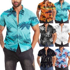 Mens Hawaiian Shirts Unisex Summer Beach Casual Button Down Shirts Short Sleeve