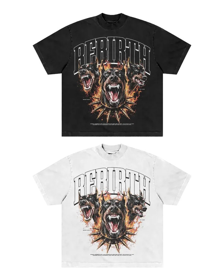 Men’s Vintage Washed Graphic T-Shirt Doberman Dog Fire Print Streetwear Tee