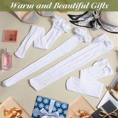 2 Pairs Thigh High Stockings Lace Satin Bow Stockings Women Tight Hosiery White