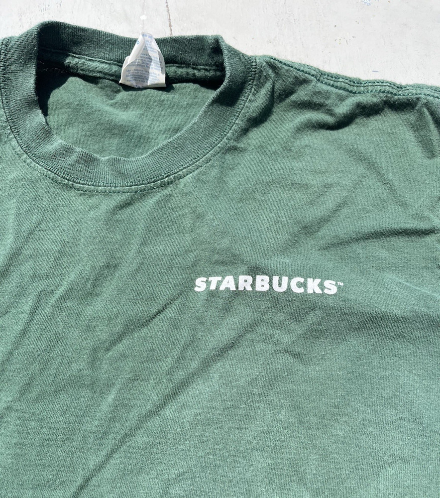 Men’s Starbucks T-Shirt Green Solid M Coffee Cafe Drip Espresso Spell-Out Logo