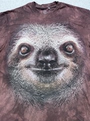 The Mountain T Shirt Mens M “Sloth Face” Liquid Blue Hand Dyed Big Face Boho Tee