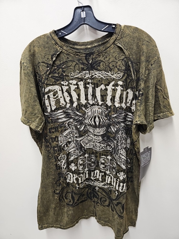 Affliction Dead Or Alive Shirt Men’s Large Copper Crewneck Beaded Rockabilly