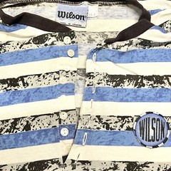 VTG Wilson Henley Shirt High Waisted Distressed Made In Lesotho Sz L Striped AOP