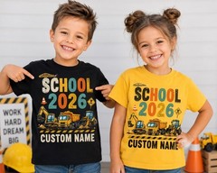 Construction Truck School 2026 Shirt custom name, Personalized Kid Shirt