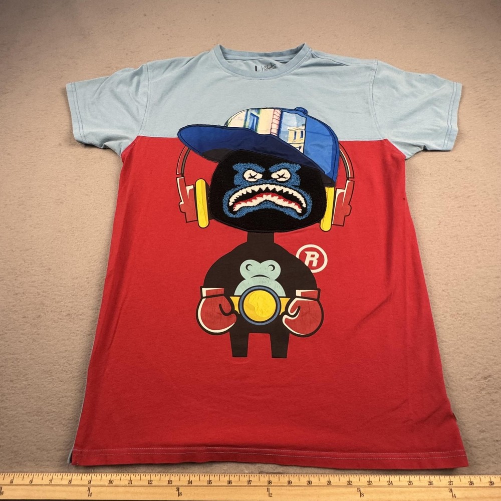 Bleecker & Mercer Shirt Mens Large Blue Red Graphic Boxer Chenille Patch Tee