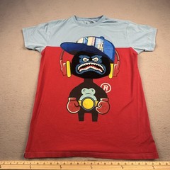 Bleecker & Mercer Shirt Mens Large Blue Red Graphic Boxer Chenille Patch Tee